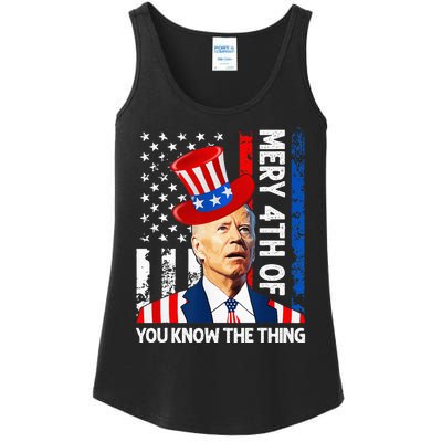 Funny Merry 4th Of You Know..The Thing 4th Of July USA Flag Ladies Essential Tank