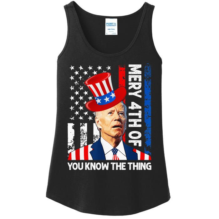 Funny Merry 4th Of You Know..The Thing 4th Of July USA Flag Ladies Essential Tank