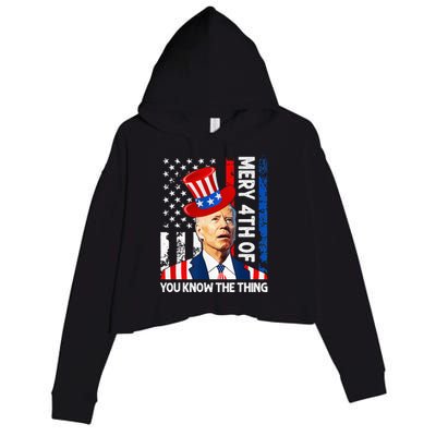 Funny Merry 4th Of You Know..The Thing 4th Of July USA Flag Crop Fleece Hoodie