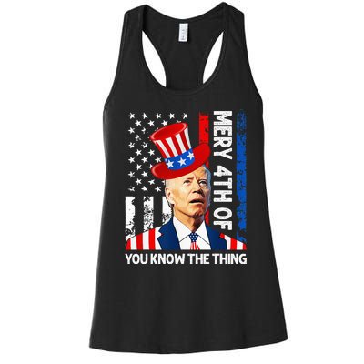 Funny Merry 4th Of You Know..The Thing 4th Of July USA Flag Women's Racerback Tank