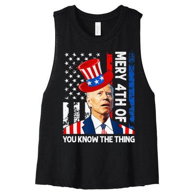 Funny Merry 4th Of You Know..The Thing 4th Of July USA Flag Women's Racerback Cropped Tank