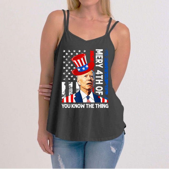 Funny Merry 4th Of You Know..The Thing 4th Of July USA Flag Women's Strappy Tank