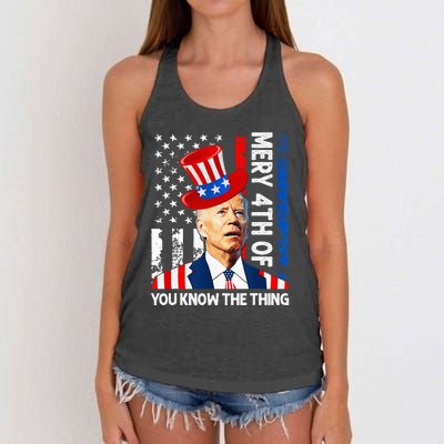 Funny Merry 4th Of You Know..The Thing 4th Of July USA Flag Women's Knotted Racerback Tank