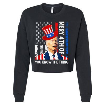 Funny Merry 4th Of You Know..The Thing 4th Of July USA Flag Cropped Pullover Crew