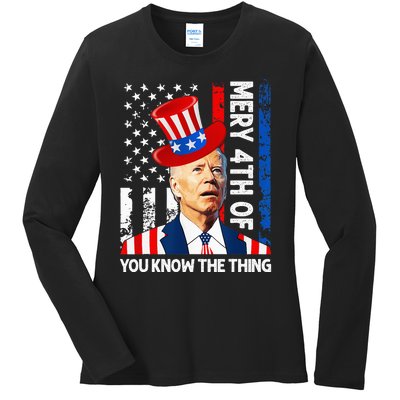 Funny Merry 4th Of You Know..The Thing 4th Of July USA Flag Ladies Long Sleeve Shirt