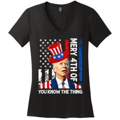 Funny Merry 4th Of You Know..The Thing 4th Of July USA Flag Women's V-Neck T-Shirt