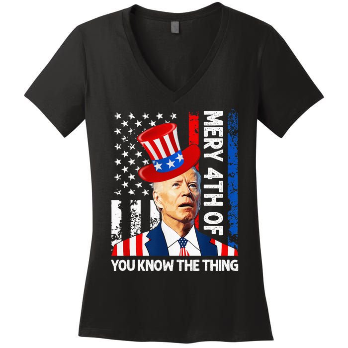 Funny Merry 4th Of You Know..The Thing 4th Of July USA Flag Women's V-Neck T-Shirt