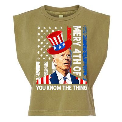 Funny Merry 4th Of You Know..The Thing 4th Of July USA Flag Garment-Dyed Women's Muscle Tee