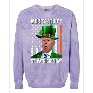 Funny Merry 4th Of St Patrick's Day Joe Biden Leprechaun Hat  Colorblast Crewneck Sweatshirt