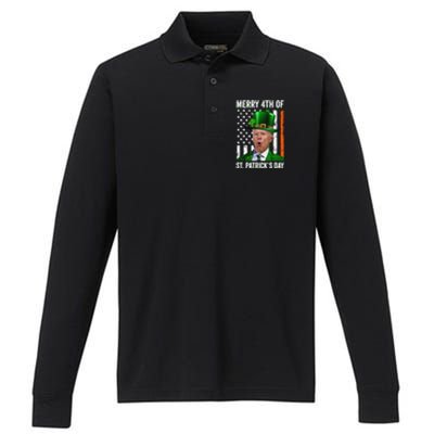 Funny Merry 4th Of St Patrick's Day Joe Biden Leprechaun Hat  Performance Long Sleeve Polo