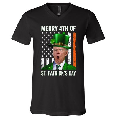 Funny Merry 4th Of St Patrick's Day Joe Biden Leprechaun Hat  V-Neck T-Shirt