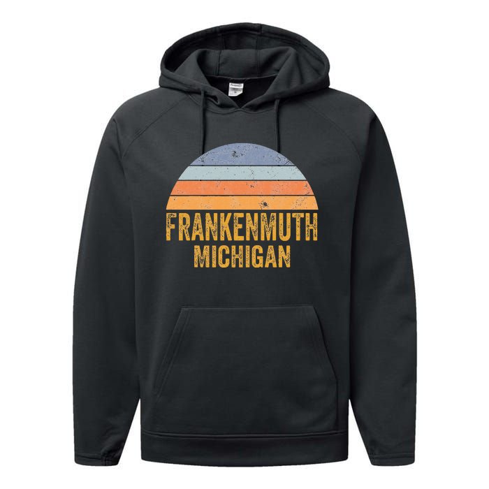 Frankenmuth Michigan 70s 80s Vintage Distressed Retro Performance Fleece Hoodie