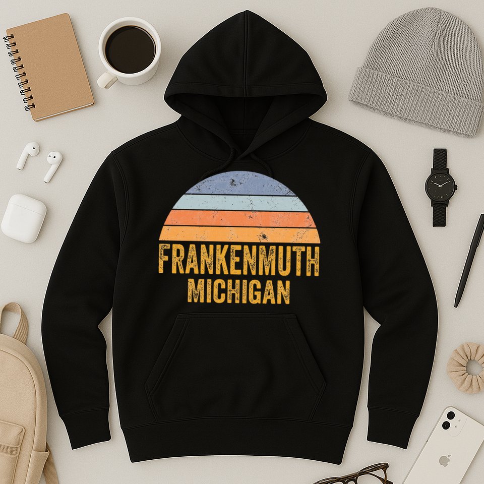 Frankenmuth Michigan 70s 80s Vintage Distressed Retro Hoodie