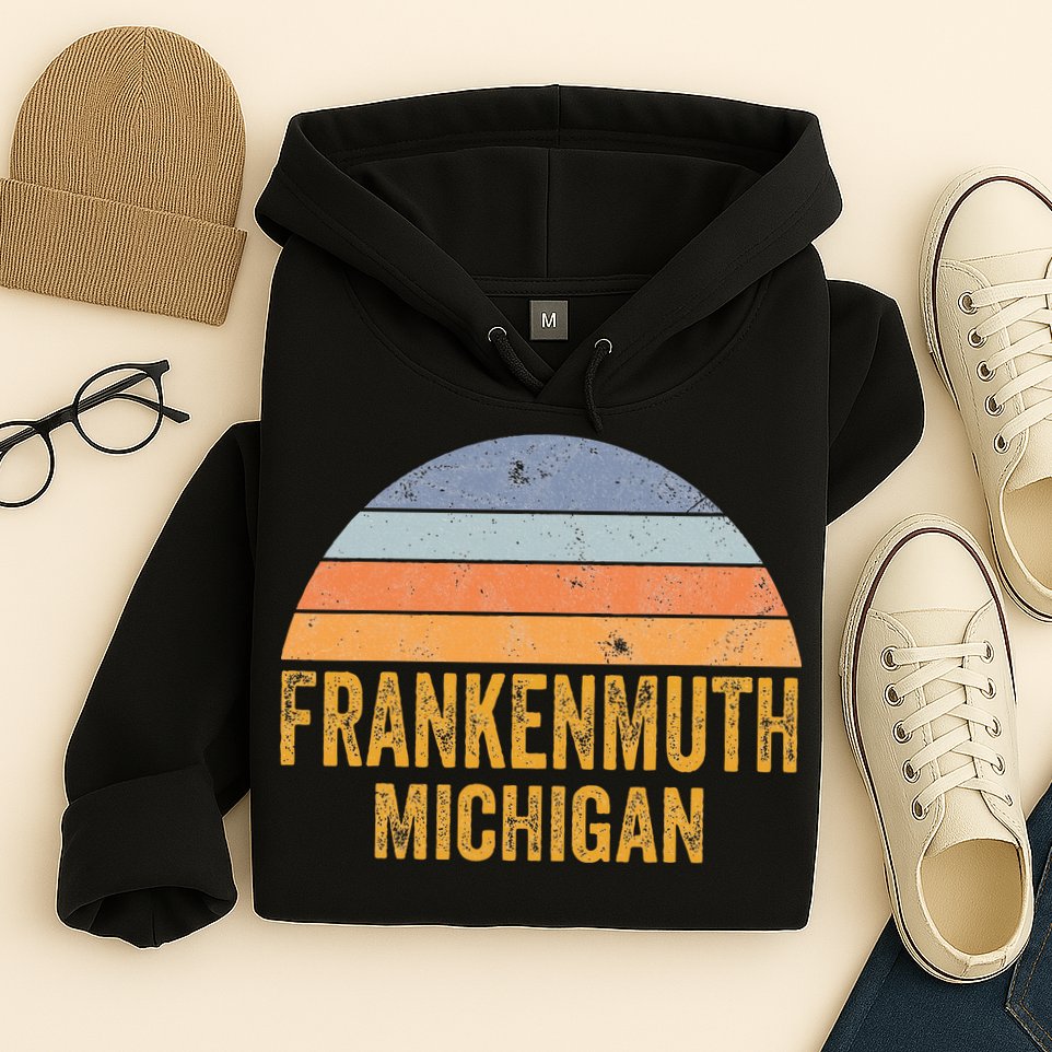 Frankenmuth Michigan 70s 80s Vintage Distressed Retro Hoodie