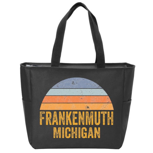 Frankenmuth Michigan 70s 80s Vintage Distressed Retro Zip Tote Bag