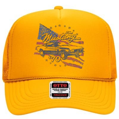 F.O.R.D Mustang 70 American Flag High Crown Mesh Back Trucker Hat