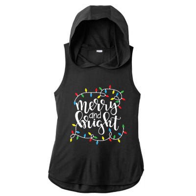 Funny Merry And Bright Christmas Lights Xmas Holiday Short Sleeve Ladies PosiCharge Tri-Blend Wicking Draft Hoodie Tank