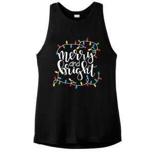 Funny Merry And Bright Christmas Lights Xmas Holiday Short Sleeve Ladies PosiCharge Tri-Blend Wicking Tank