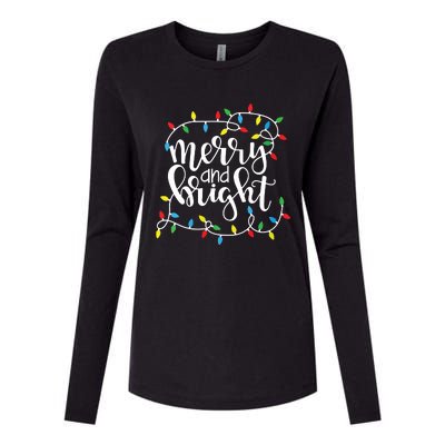 Funny Merry And Bright Christmas Lights Xmas Holiday Short Sleeve Womens Cotton Relaxed Long Sleeve T-Shirt