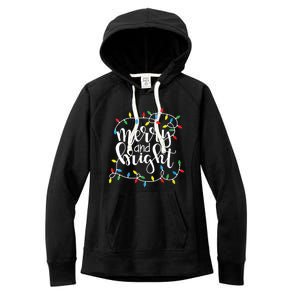 Funny Merry And Bright Christmas Lights Xmas Holiday Short Sleeve Women's Fleece Hoodie