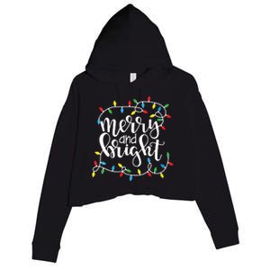 Funny Merry And Bright Christmas Lights Xmas Holiday Short Sleeve Crop Fleece Hoodie