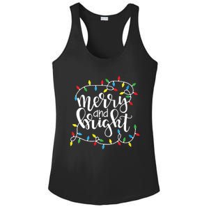 Funny Merry And Bright Christmas Lights Xmas Holiday Short Sleeve Ladies PosiCharge Competitor Racerback Tank