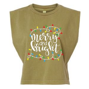 Funny Merry And Bright Christmas Lights Xmas Holiday Short Sleeve Garment-Dyed Women's Muscle Tee