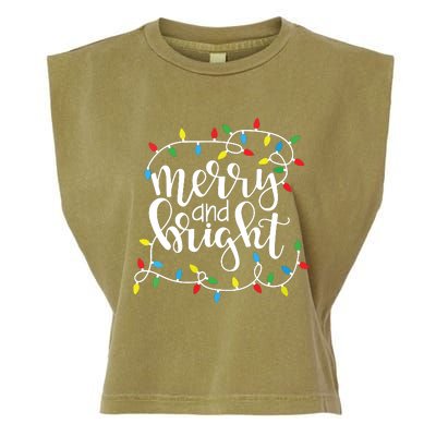 Funny Merry And Bright Christmas Lights Xmas Holiday Short Sleeve Garment-Dyed Women's Muscle Tee