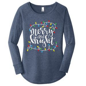 Funny Merry And Bright Christmas Lights Xmas Holiday Short Sleeve Women's Perfect Tri Tunic Long Sleeve Shirt