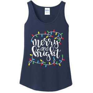 Funny Merry And Bright Christmas Lights Xmas Holiday Short Sleeve Ladies Essential Tank