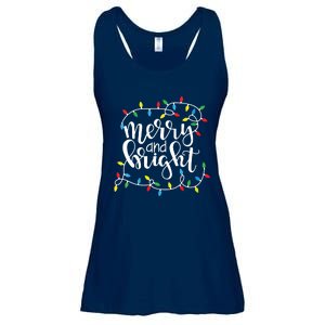 Funny Merry And Bright Christmas Lights Xmas Holiday Short Sleeve Ladies Essential Flowy Tank