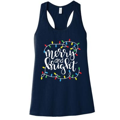 Funny Merry And Bright Christmas Lights Xmas Holiday Short Sleeve Women's Racerback Tank