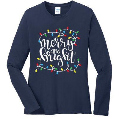 Funny Merry And Bright Christmas Lights Xmas Holiday Short Sleeve Ladies Long Sleeve Shirt