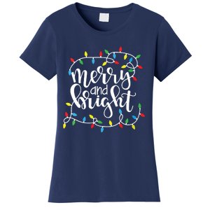 Funny Merry And Bright Christmas Lights Xmas Holiday Short Sleeve Women's T-Shirt