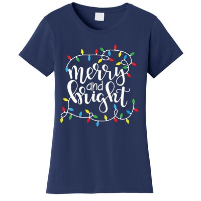 Funny Merry And Bright Christmas Lights Xmas Holiday Short Sleeve Women's T-Shirt