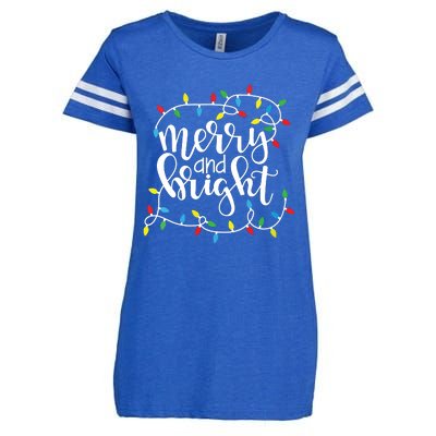 Funny Merry And Bright Christmas Lights Xmas Holiday Short Sleeve Enza Ladies Jersey Football T-Shirt