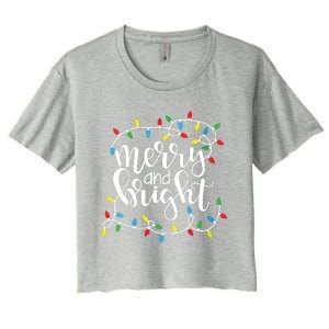 Funny Merry And Bright Christmas Lights Xmas Holiday Short Sleeve Women's Crop Top Tee