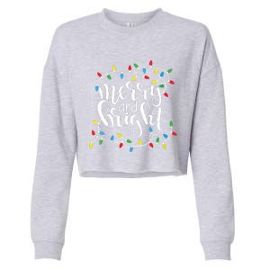 Funny Merry And Bright Christmas Lights Xmas Holiday Short Sleeve Cropped Pullover Crew