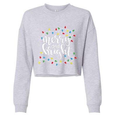 Funny Merry And Bright Christmas Lights Xmas Holiday Short Sleeve Cropped Pullover Crew