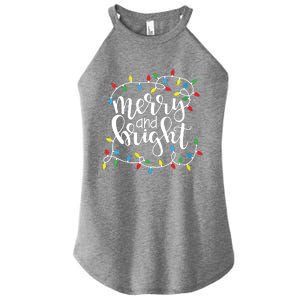 Funny Merry And Bright Christmas Lights Xmas Holiday Short Sleeve Women's Perfect Tri Rocker Tank