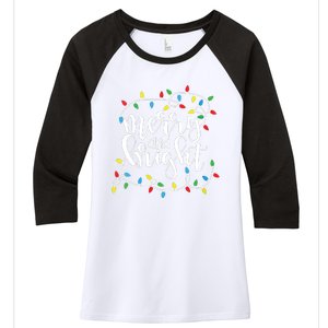 Funny Merry And Bright Christmas Lights Xmas Holiday Short Sleeve Women's Tri-Blend 3/4-Sleeve Raglan Shirt