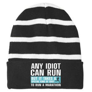 Funny Marathon Art For Women Marathoner Running Finisher Striped Beanie with Solid Band