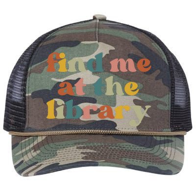 Find Me At The Library Shirt Book Lover School Librarian Groovy Retro Rope Trucker Hat Cap