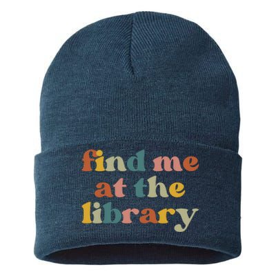 Find Me At The Library Shirt Book Lover School Librarian Groovy Sustainable Knit Beanie