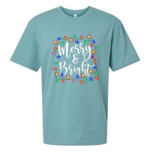 Funny Merry And Bright Christmas Lights Xmas Holiday Family Pjs Sueded Cloud Jersey T-Shirt