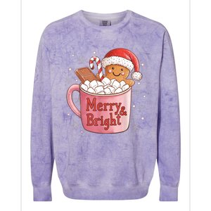 Funny Merry And Bright Christmas Gingerbread Man Hot Cocoa Colorblast Crewneck Sweatshirt