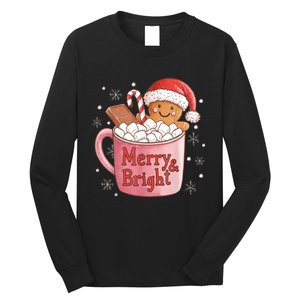 Funny Merry And Bright Christmas Gingerbread Man Hot Cocoa Long Sleeve Shirt