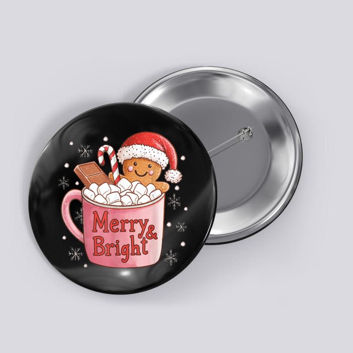 Funny Merry And Bright Christmas Gingerbread Man Hot Cocoa Button