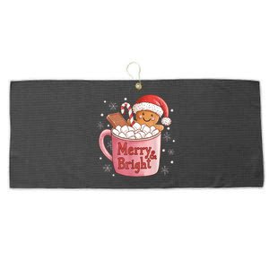 Funny Merry And Bright Christmas Gingerbread Man Hot Cocoa Large Microfiber Waffle Golf Towel