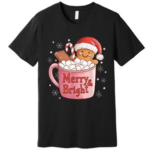 Funny Merry And Bright Christmas Gingerbread Man Hot Cocoa Premium T-Shirt